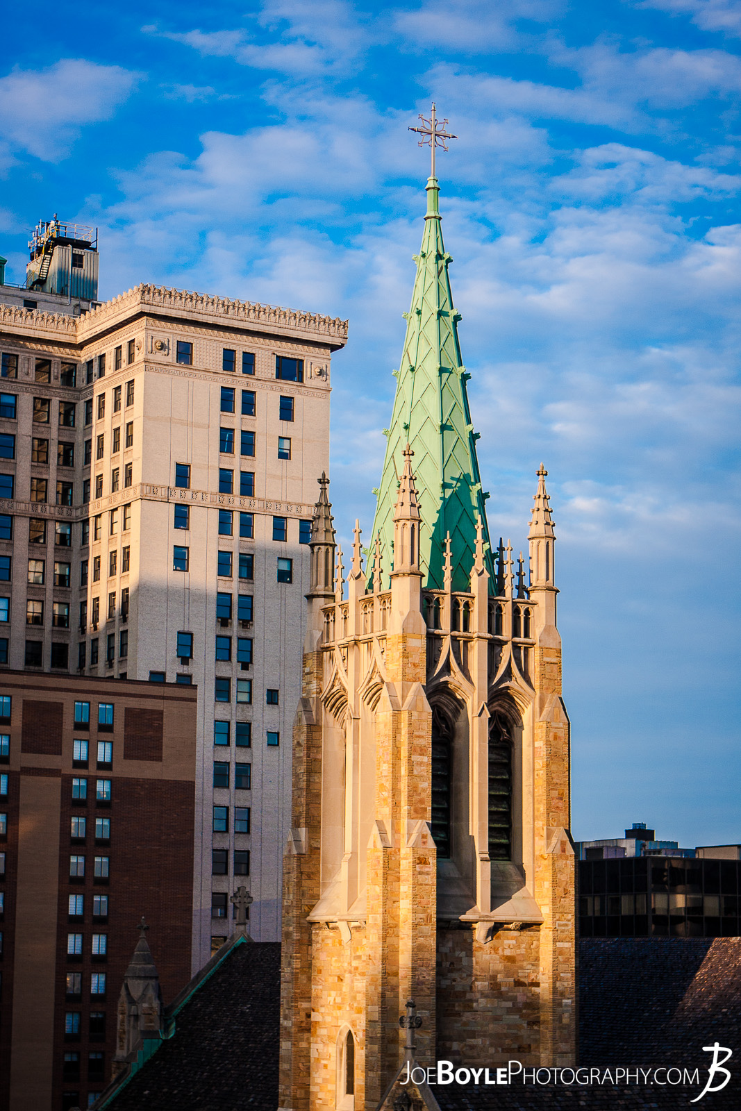  Saint Johns Cathedral in Downtown Cleveland Ohio! I took this photo when I was actually on assignment for another photoshoot. That photoshoot was in an office to an adjacent building. I took this photo after I parked on the top level of a parking garage. 