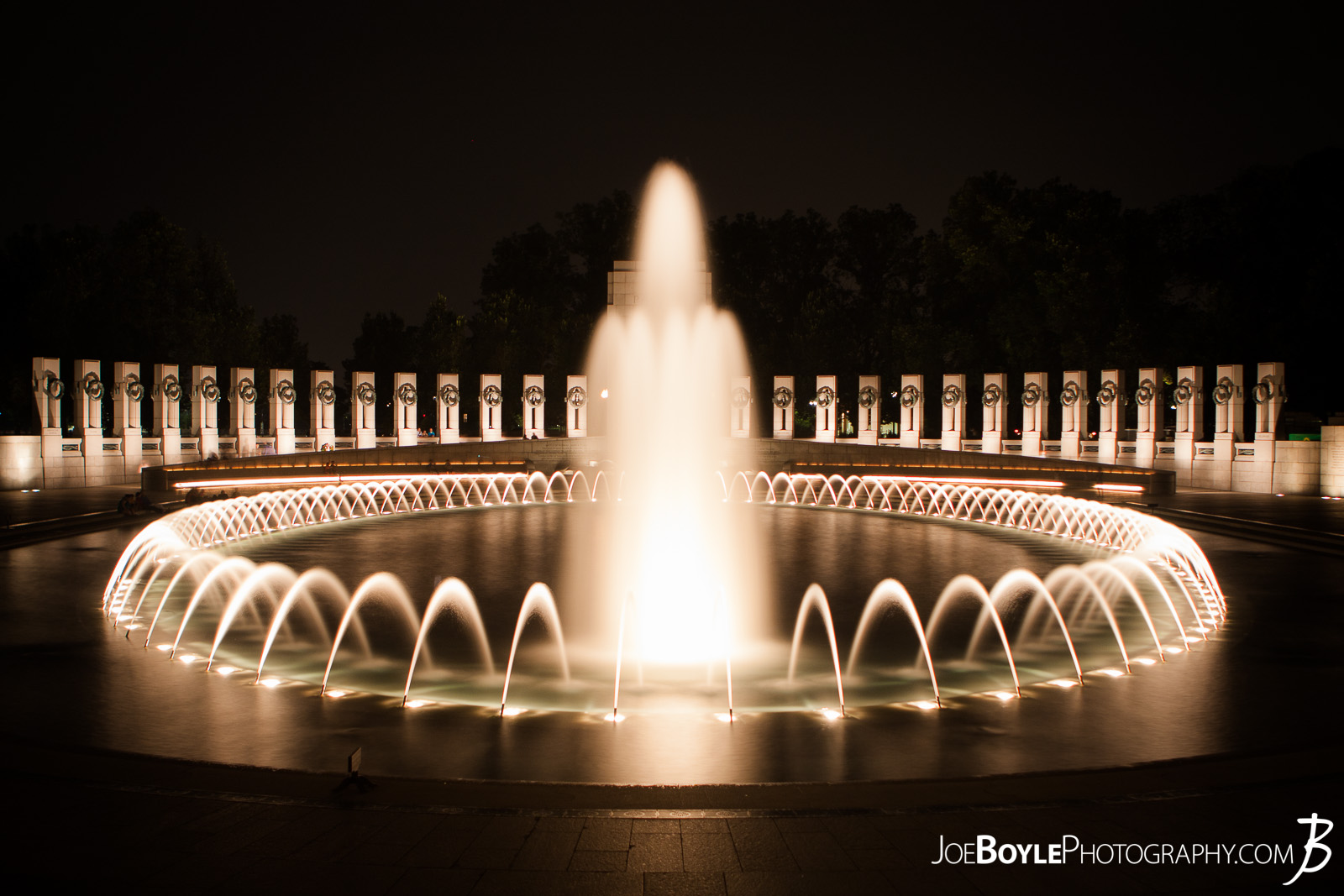  While I was in Washington, DC I was able to take some great night images of a few of the iconic landmarks that make up this city such as this image: The World War II Memorial! I love taking long exposure, night shots of moving water and fountains! 