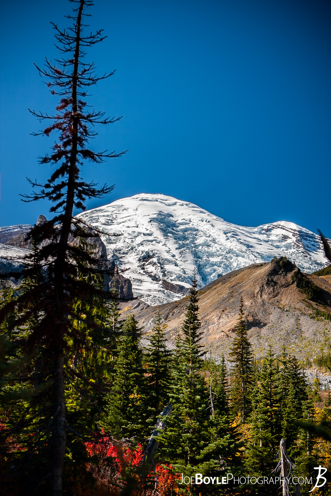  I took this photo of Mount Rainier on our approach to Panhandle Gap. There was a cold breeze and fresh snow on the ground. We were warm when we were walking, but as soon as we stopped for a drink or rest, we became cold. Quickly. 