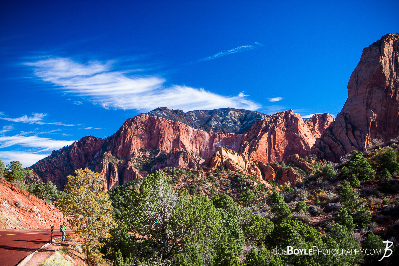  This is a photo at the start of the trailhead for the Kolob Canyon Trail in Zion National Park. The trail was a beautiful and pleasant 14 mile round trip. My hiking buddy Caleb and I hiked it together and saw the Koleb Arch near the half way point. Interestingly, I noticed the terrain changed quite a bit as we descened. It started off as I expected,... rocky. Their were large sections, however that were quite sandy. That slowed us down a little bit, but not too much. I just didn't expect it! Here are some links to more articles and and hiking info about the Koleb Canyon Trail, Koleb Arch, other hiking trails in Zion National Park and a Map of Zion National Park. 