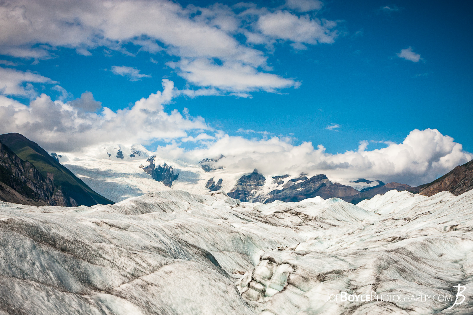  Here is a photo of the Root Glacier and the Wrangell Mountain range. 