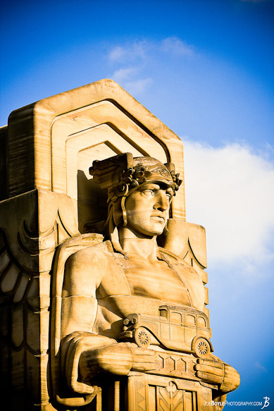 This statue and others like it are found on the Hope Memorial Bridge. This statue and others like it are found on the Hope Memorial Bridge.