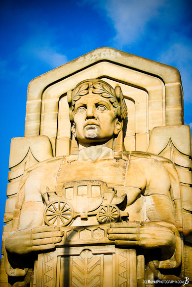 This statue and others like it are found on the Hope Memorial Bridge. This statue and others like it are found on the Hope Memorial Bridge.