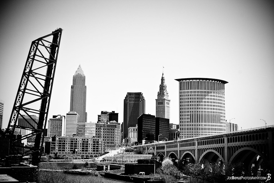 A photo of the Cleveland Skyline. From left to right the 4 tallest buildings are The Key Tower, The BP-Huntington Building, The Terminal Tower and The Justice Center. A photo of the Cleveland Skyline. From left to right the 4 tallest buildings are The Key Tower, The BP-Huntington Building, The Terminal Tower and The Justice Center.